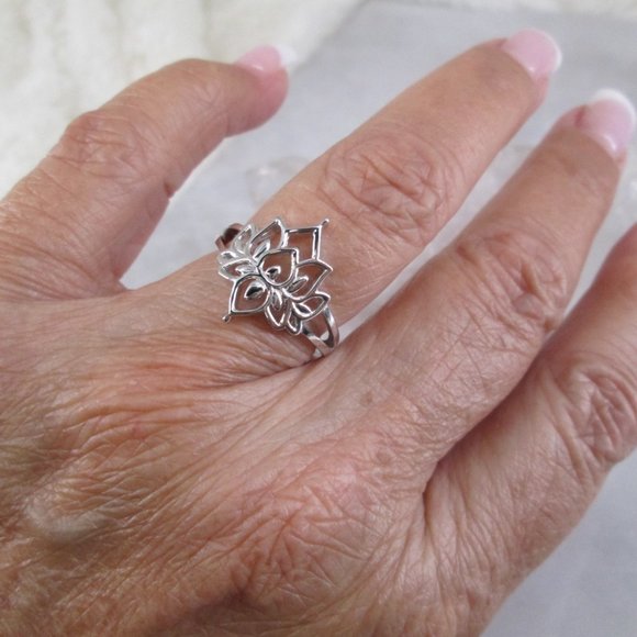 Lotus Flower Ring>925 Lotus Blossom Ring,Sterling Lotus Flower Ring,925 Sterling - Picture 4 of 6